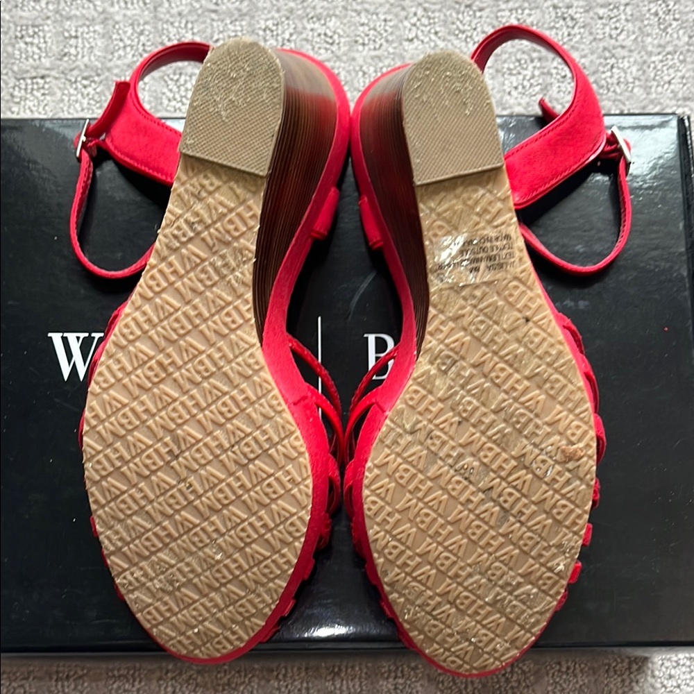 White House Black Market “Jalissa” Strappy Wedge Sandal Shoes Flame Red Size 8M - Picture 7 of 7